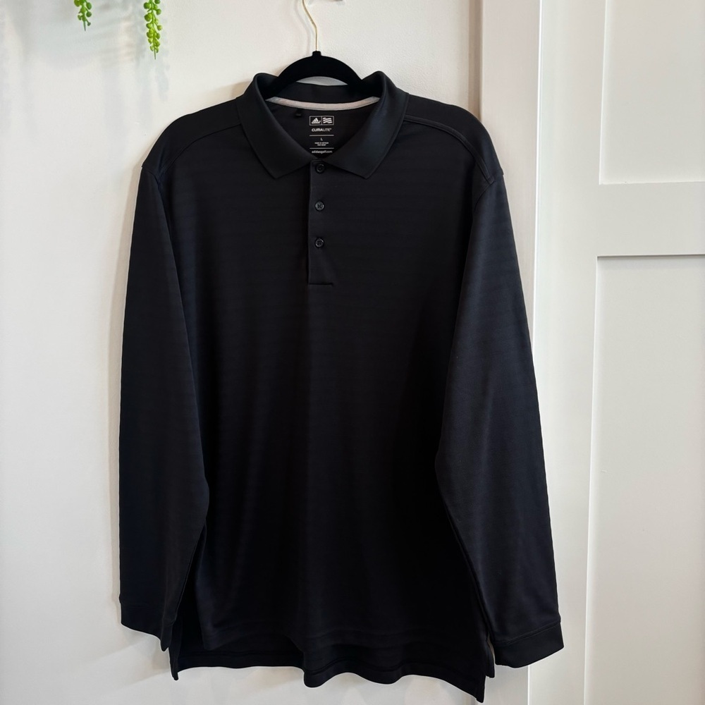 Adidas Gold ClimaLite Black Long Sleeve Performance Polo Men's Size Large